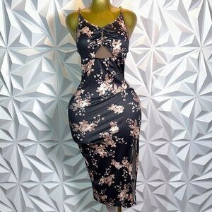 Floral Black Midi Dress